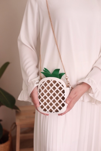 Ananas Hasır Keseli Beyaz Çanta