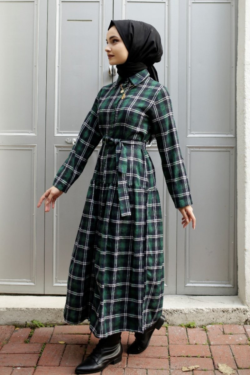 Gwen Khaki Plaid Dress