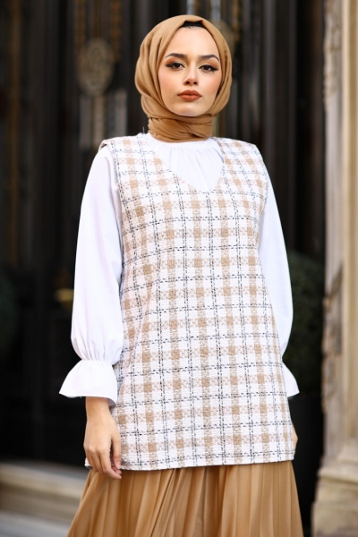 Jerica Beige Tweed Sweater Kopya!!