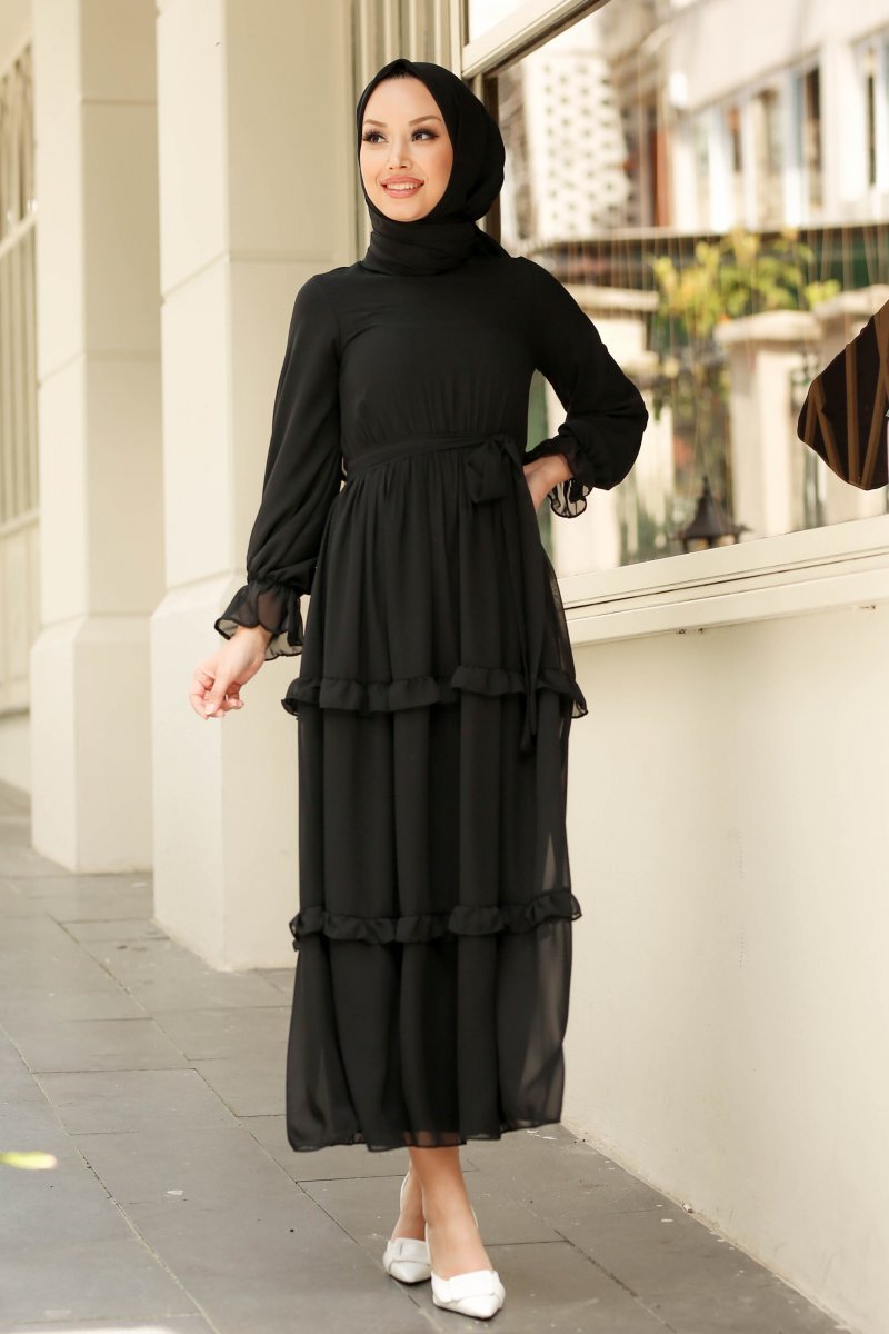 Monica Siyah Şifon Elbise