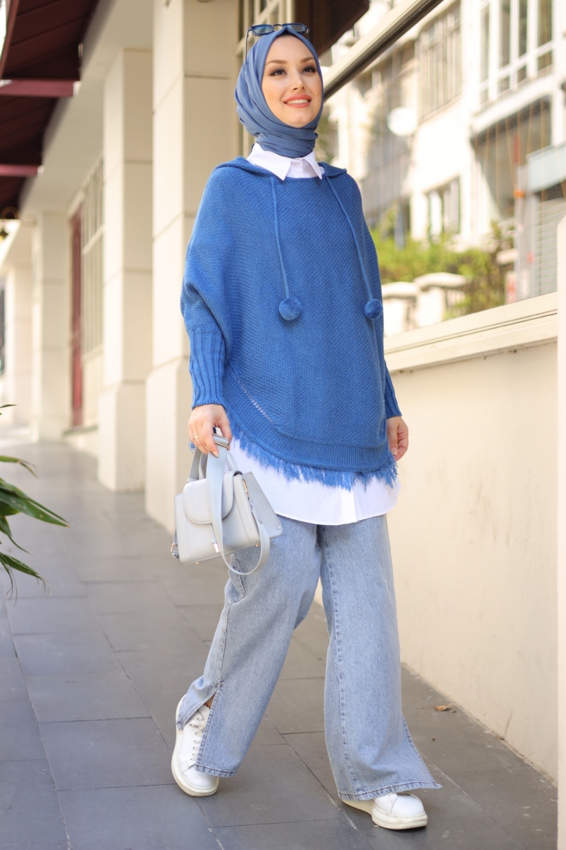 Matias Blue Knitwear Poncho