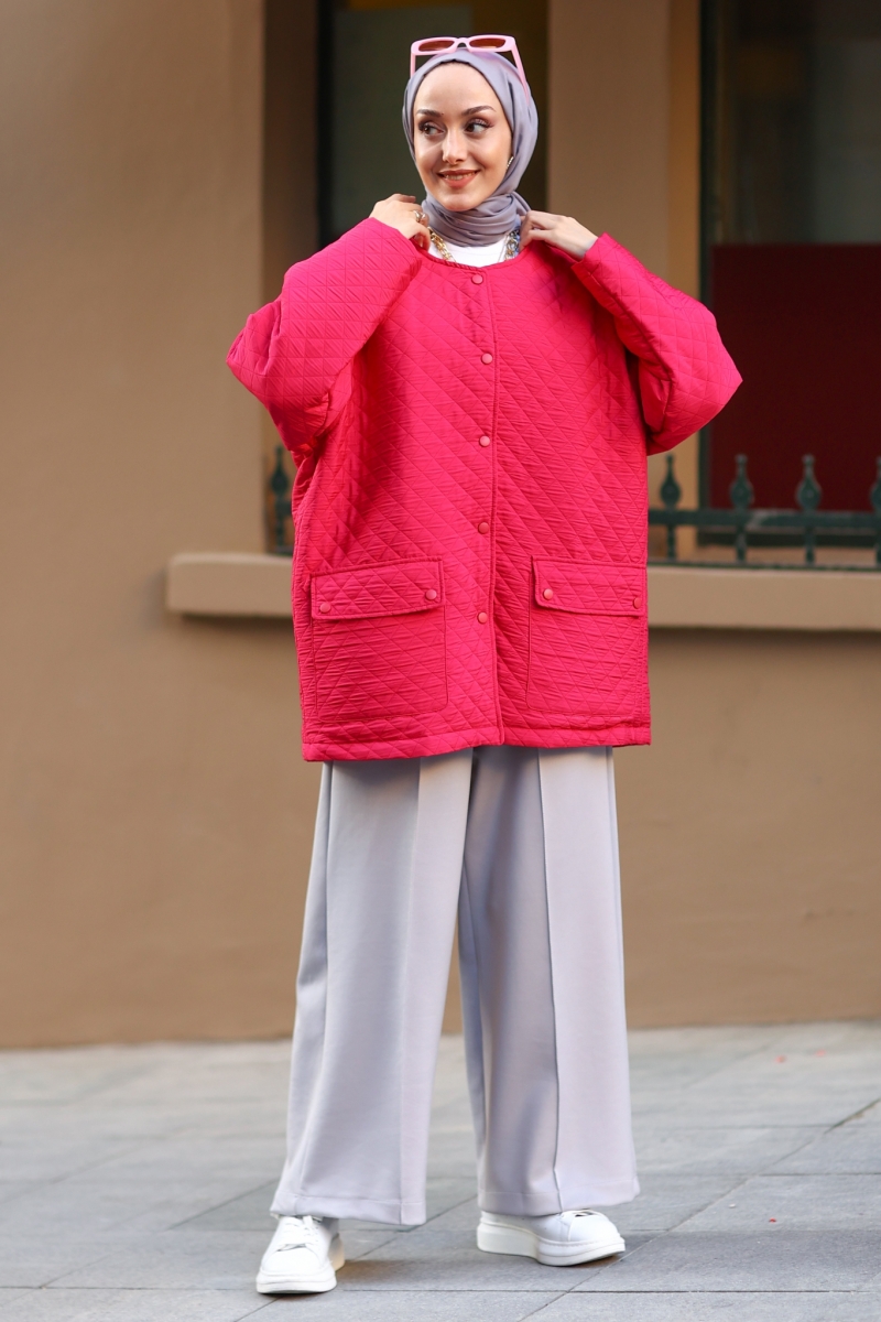 Single Pink Quilted Coat