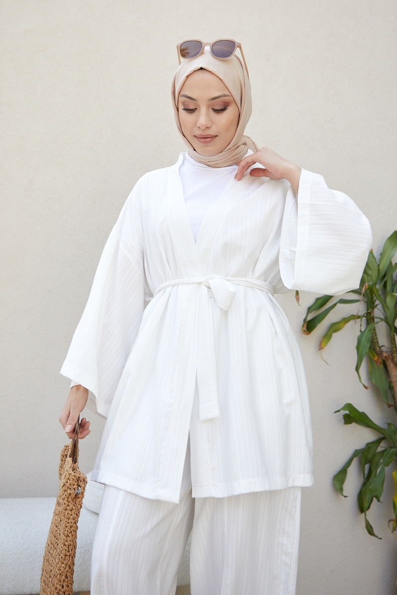 Tedra White Kimono Set   Kopya!!