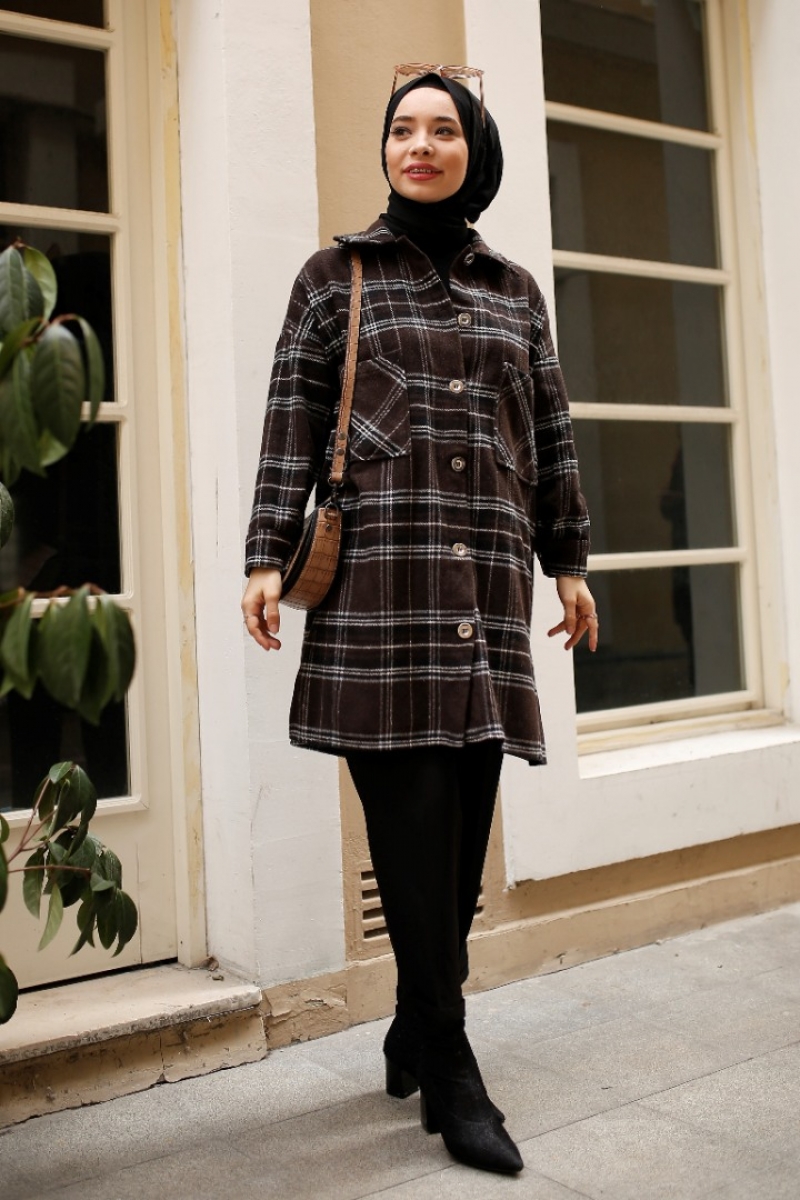 Alexa Koyu Kahve Ekose Ceket Gömlek