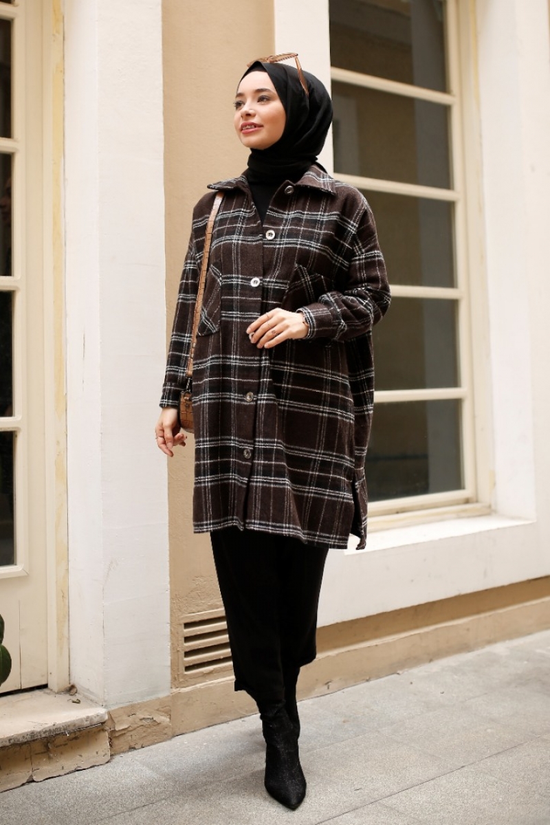 Alexa Koyu Kahve Ekose Ceket Gömlek