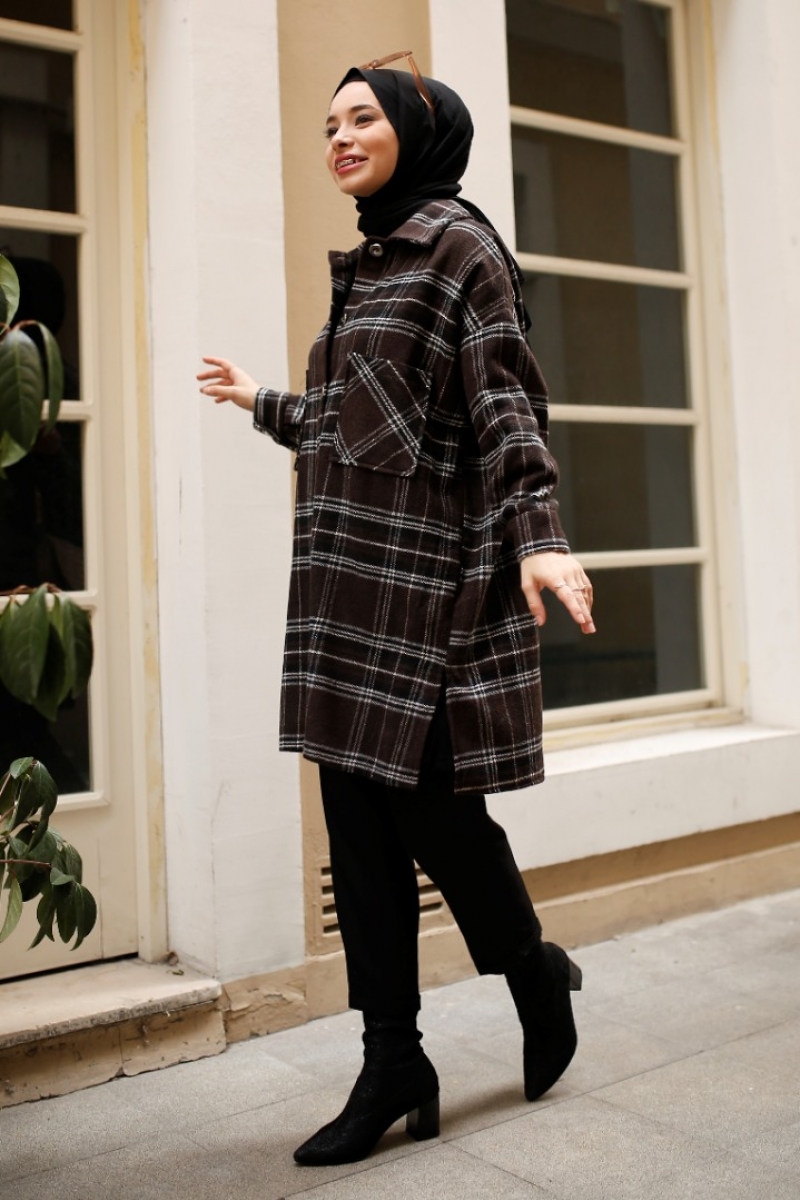 Alexa Koyu Kahve Ekose Ceket Gömlek
