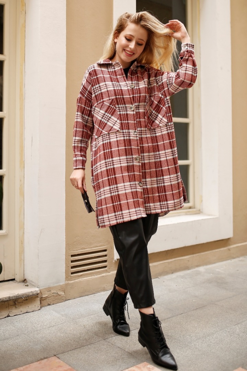 Alexa Turuncu Ekose Ceket Gömlek