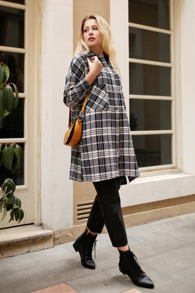 Alexa Beyaz Ekose Ceket Gömlek