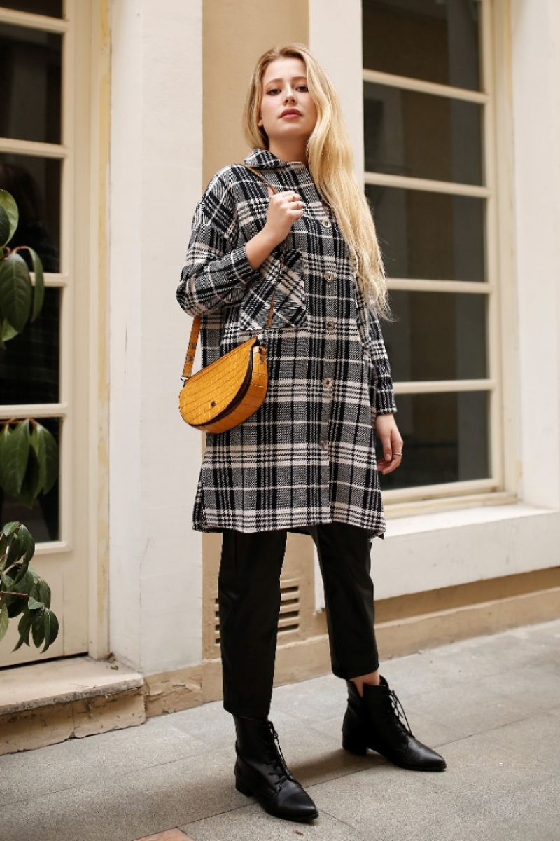 Alexa Beyaz Ekose Ceket Gömlek