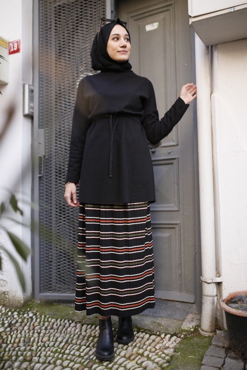 Amor Siyah Etek Tunik Kombin