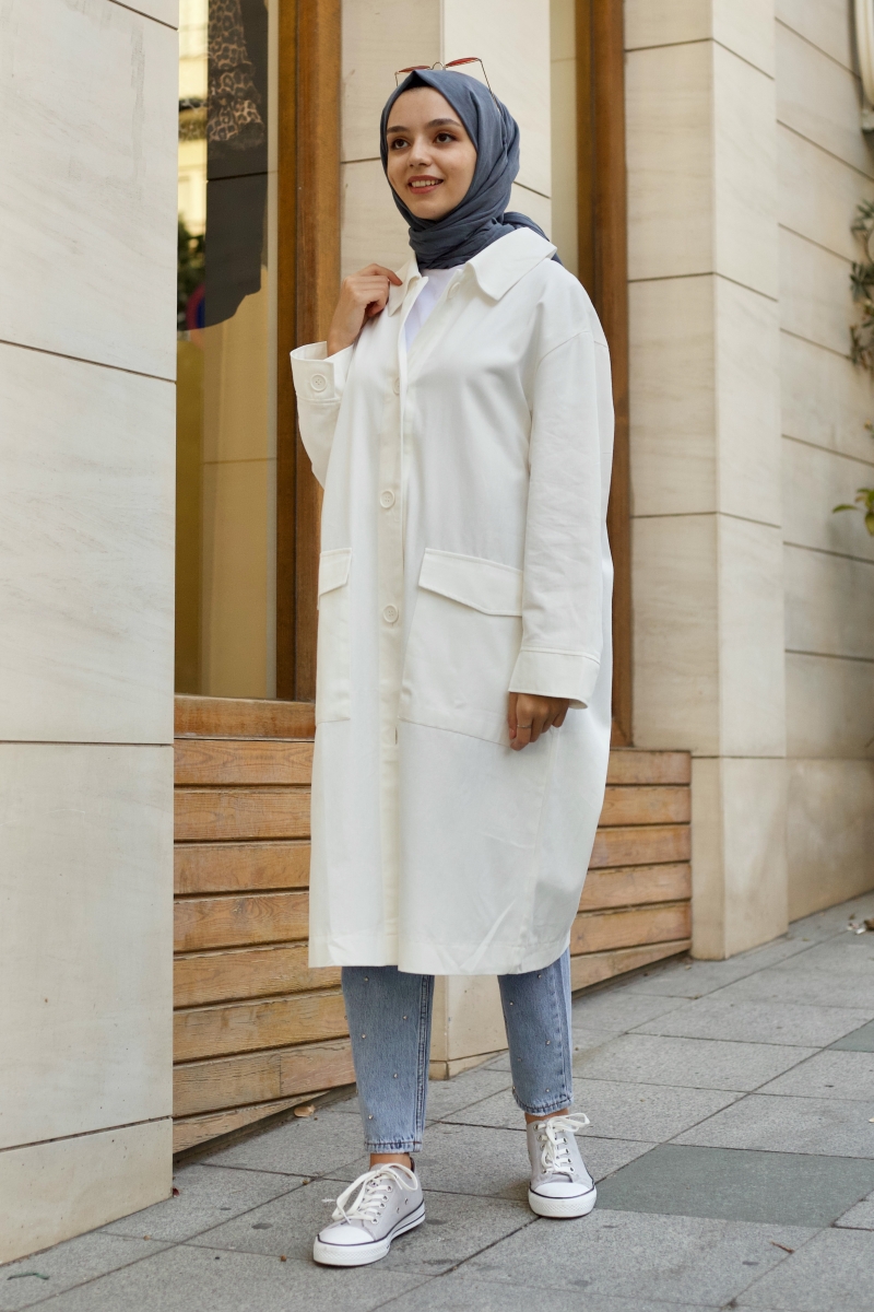 Angel Beyaz Trençkot