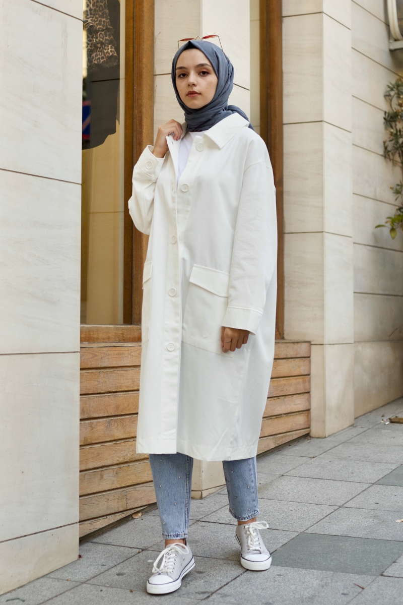 Angel Beyaz Trençkot