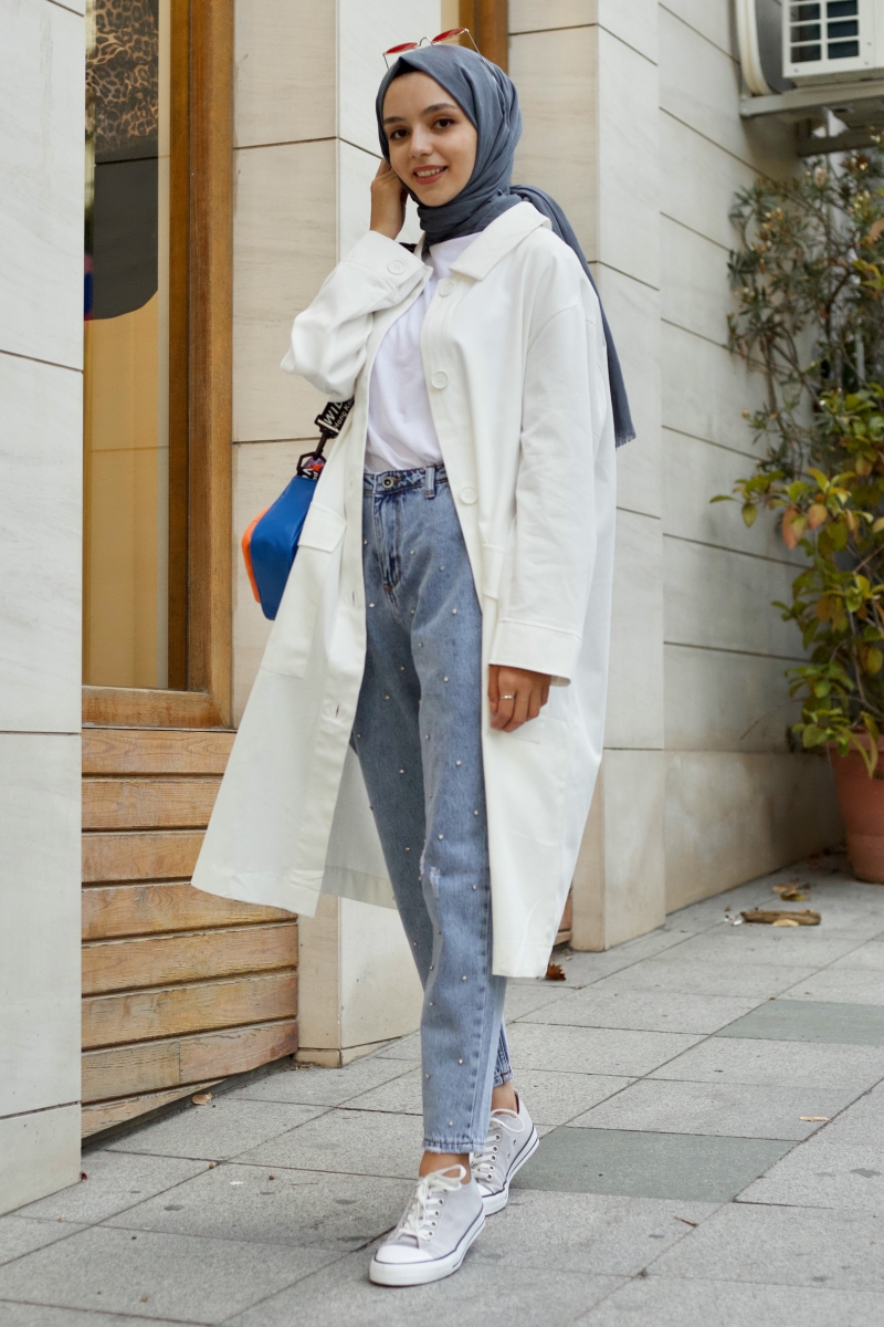 Angel Beyaz Trençkot