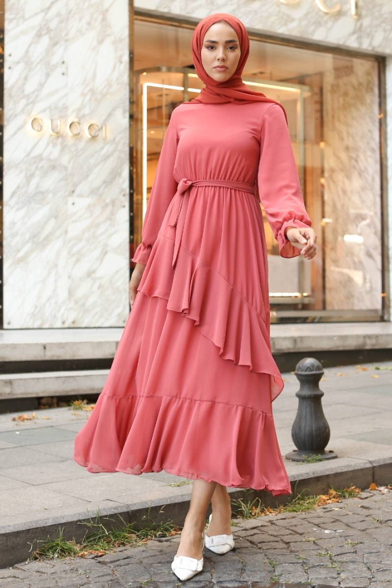 Antona Pudra Şifon Elbise