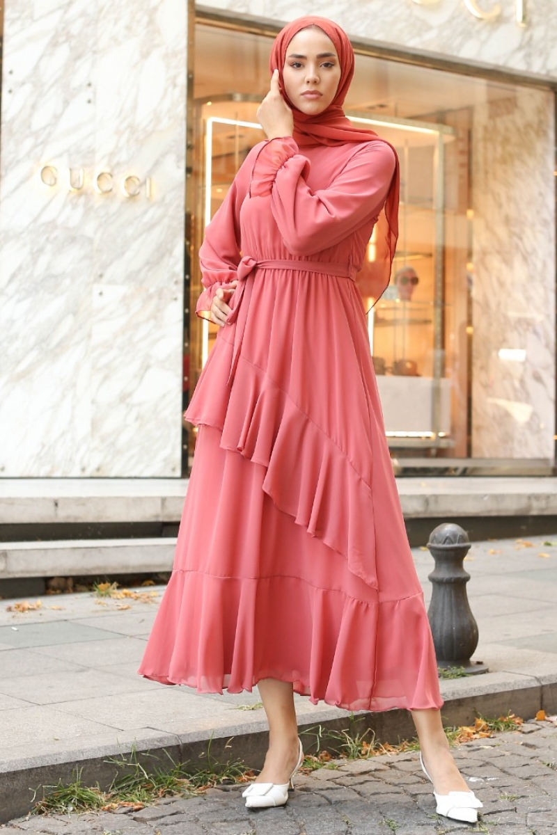 Antona Pudra Şifon Elbise