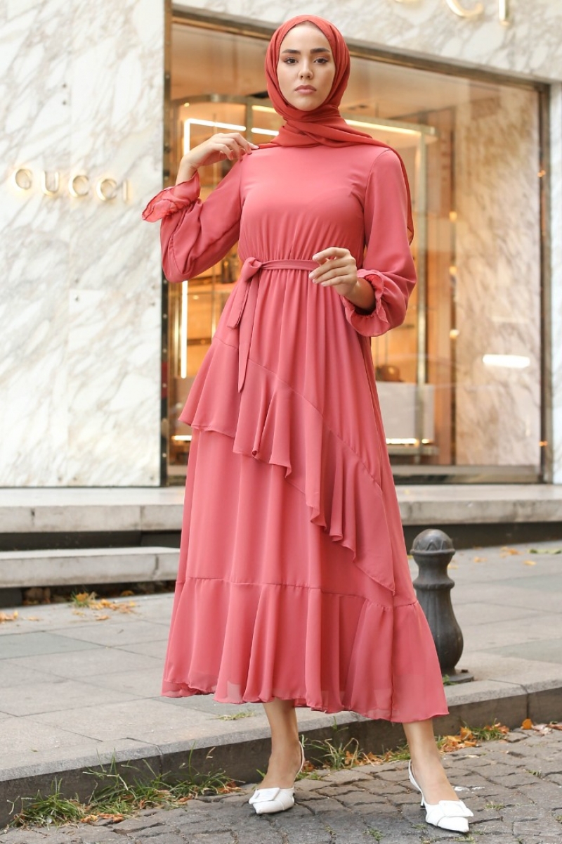 Antona Pudra Şifon Elbise