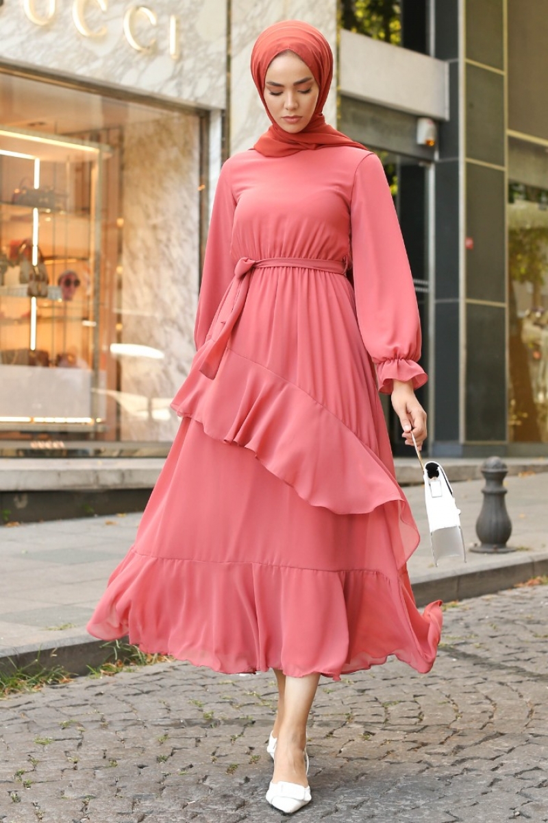 Antona Pudra Şifon Elbise