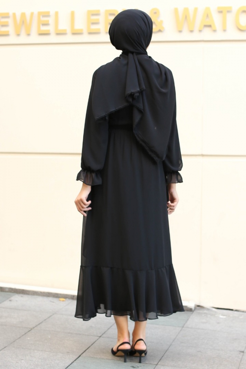 Antona Siyah Şifon Elbise