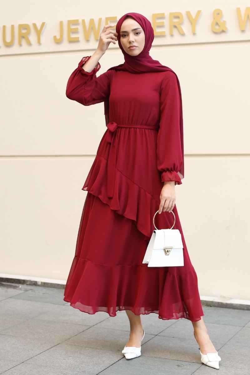 Antona Bordo Şifon Elbise