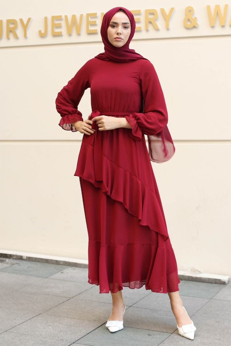Antona Bordo Şifon Elbise