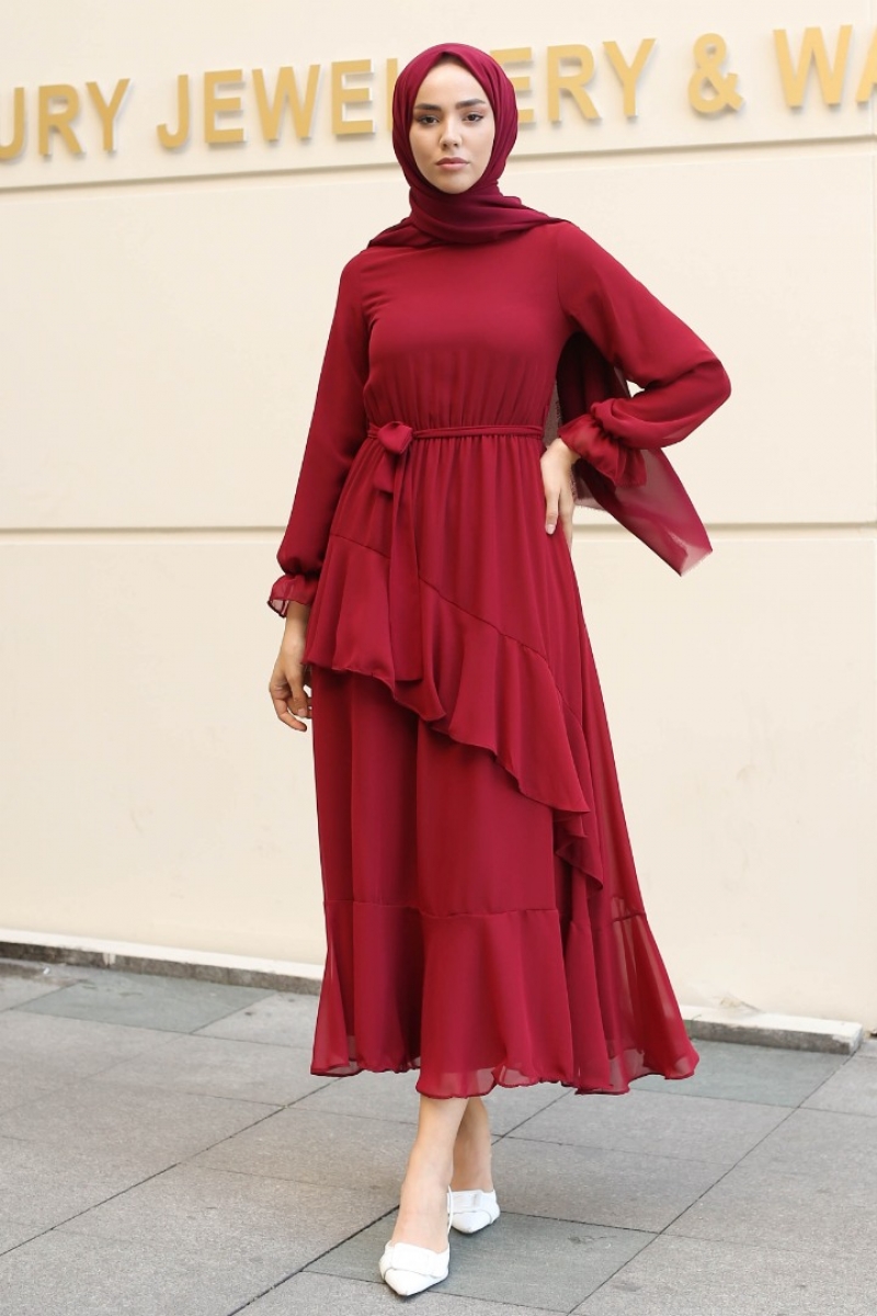 Antona Bordo Şifon Elbise
