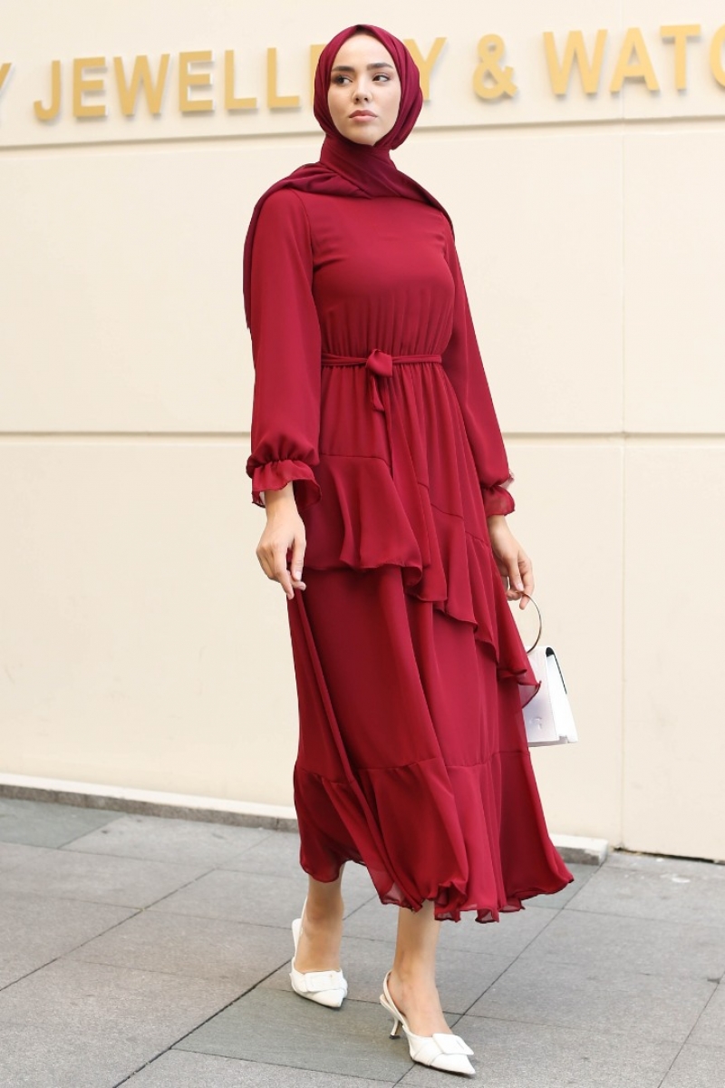 Antona Bordo Şifon Elbise