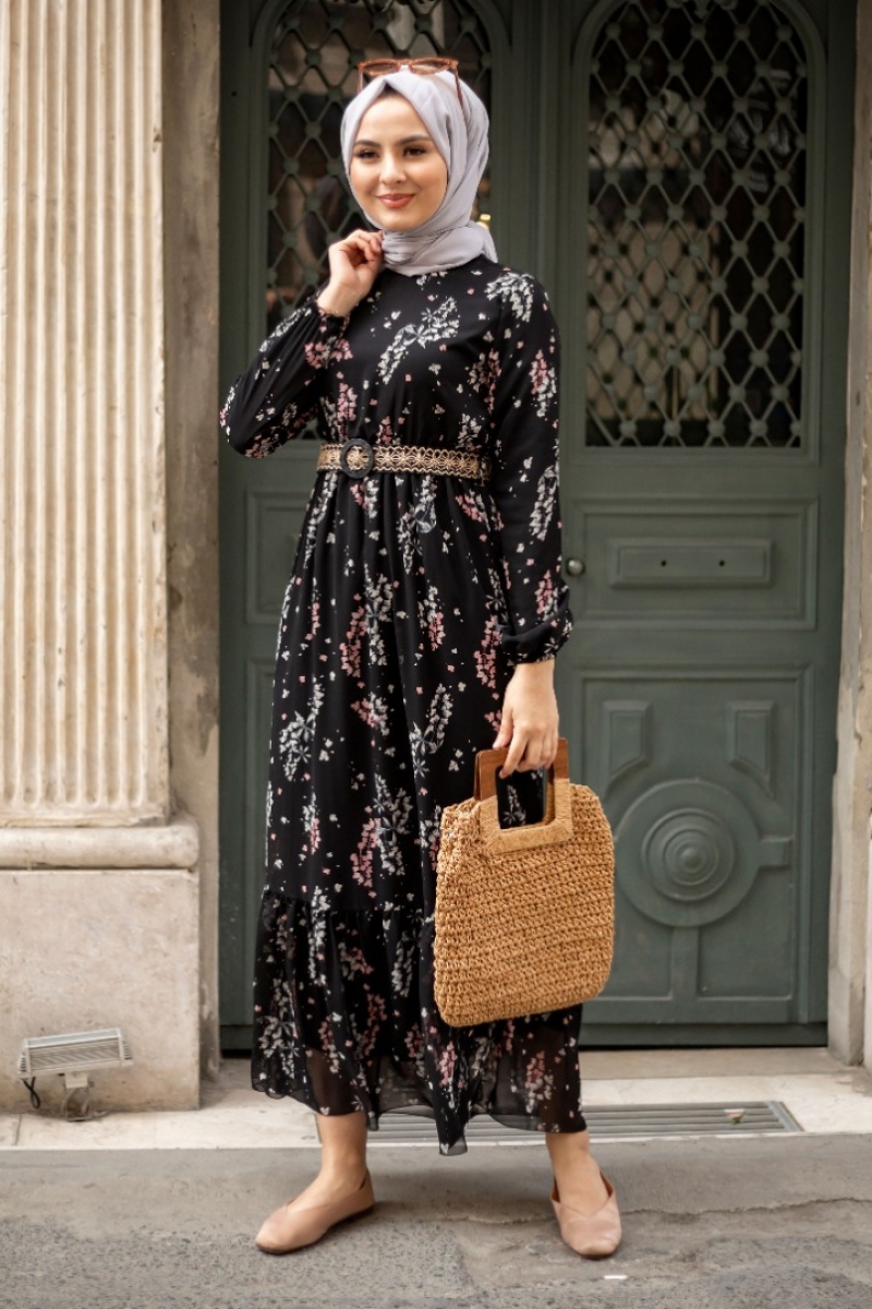 Aria Siyah Desen Elbise