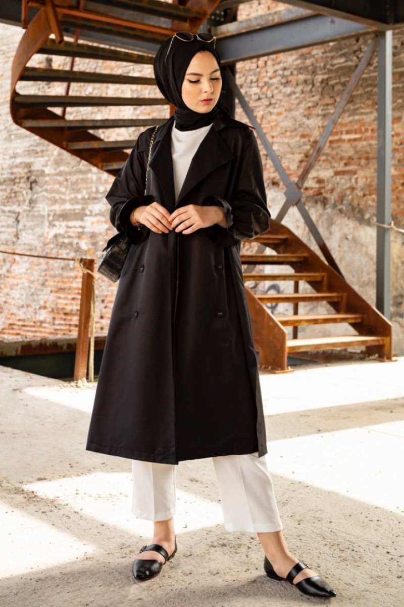 Ariana Siyah Trençkot