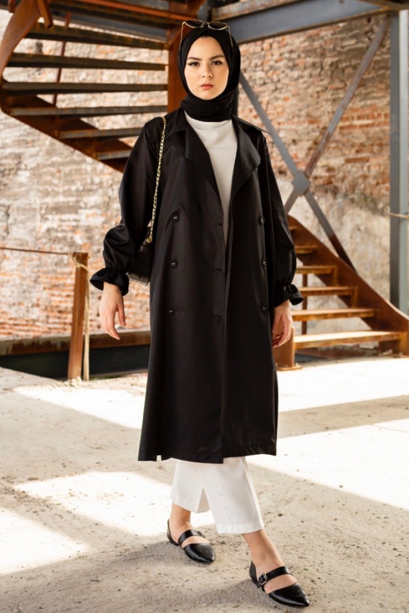 Ariana Siyah Trençkot