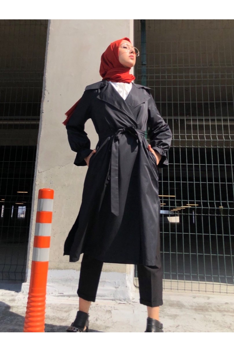 Ariana Siyah Trençkot