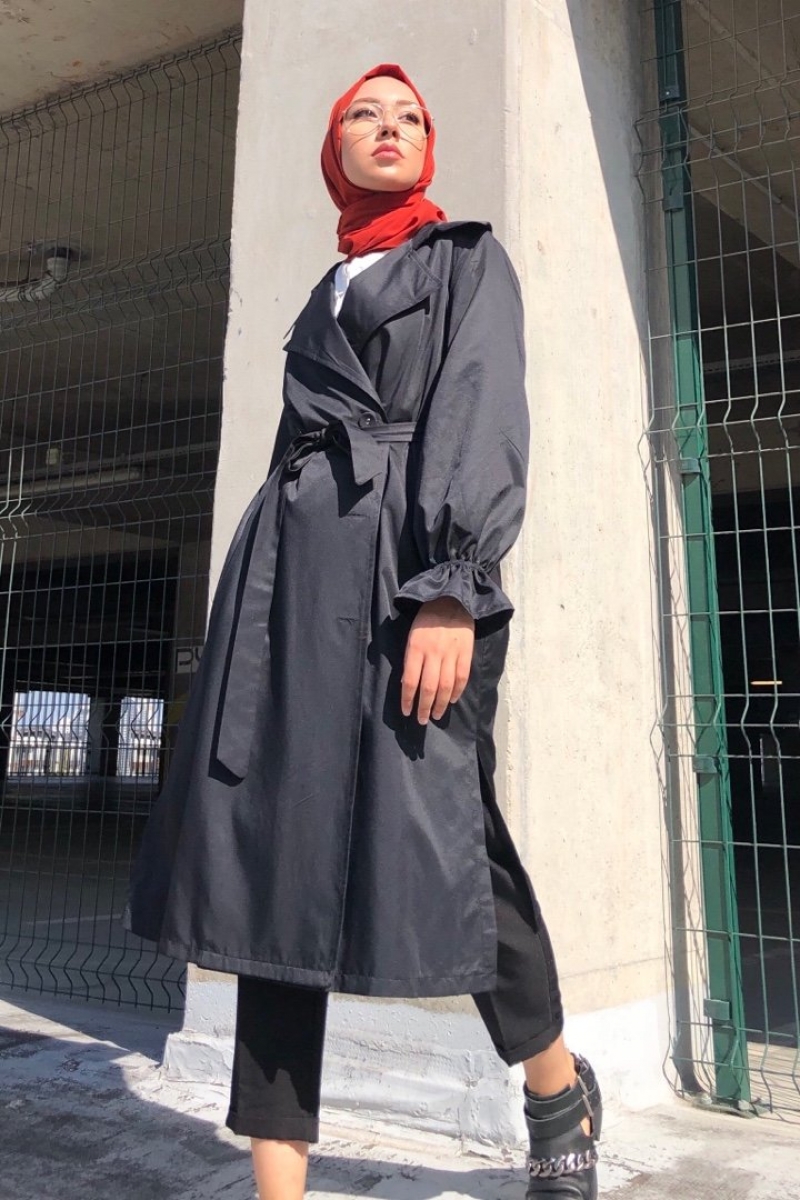 Ariana Siyah Trençkot