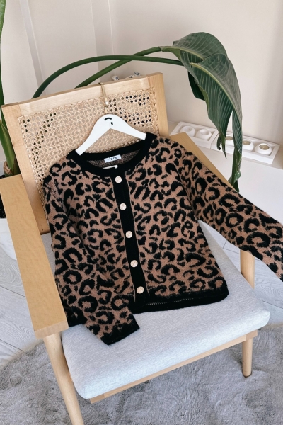 Ashe Leopar Camel Hırka
