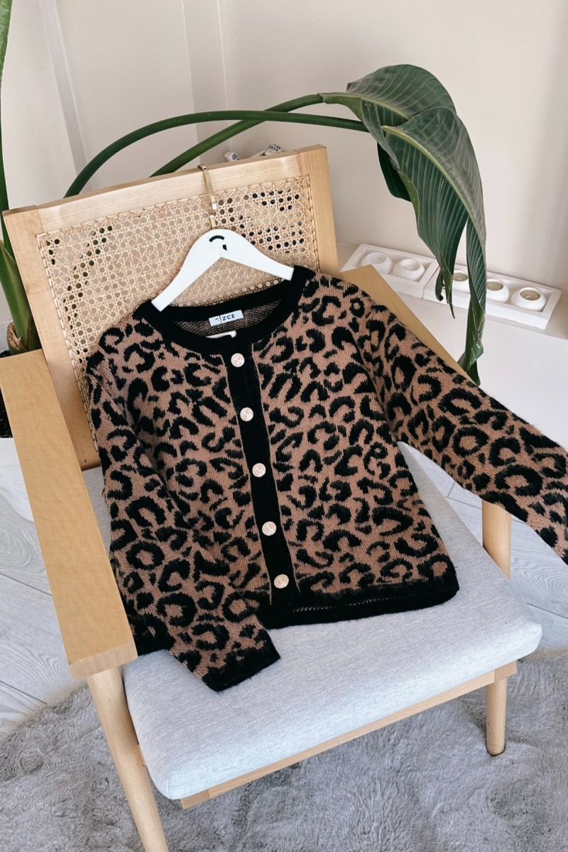 Ashe Leopar Camel Hırka
