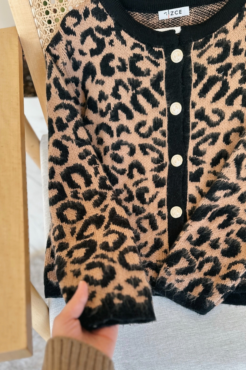 Ashe Leopar Camel Hırka