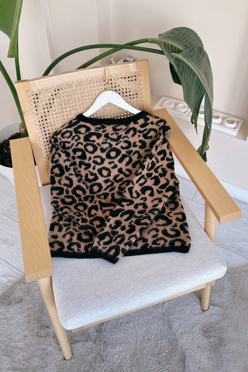 Ashe Leopar Camel Hırka