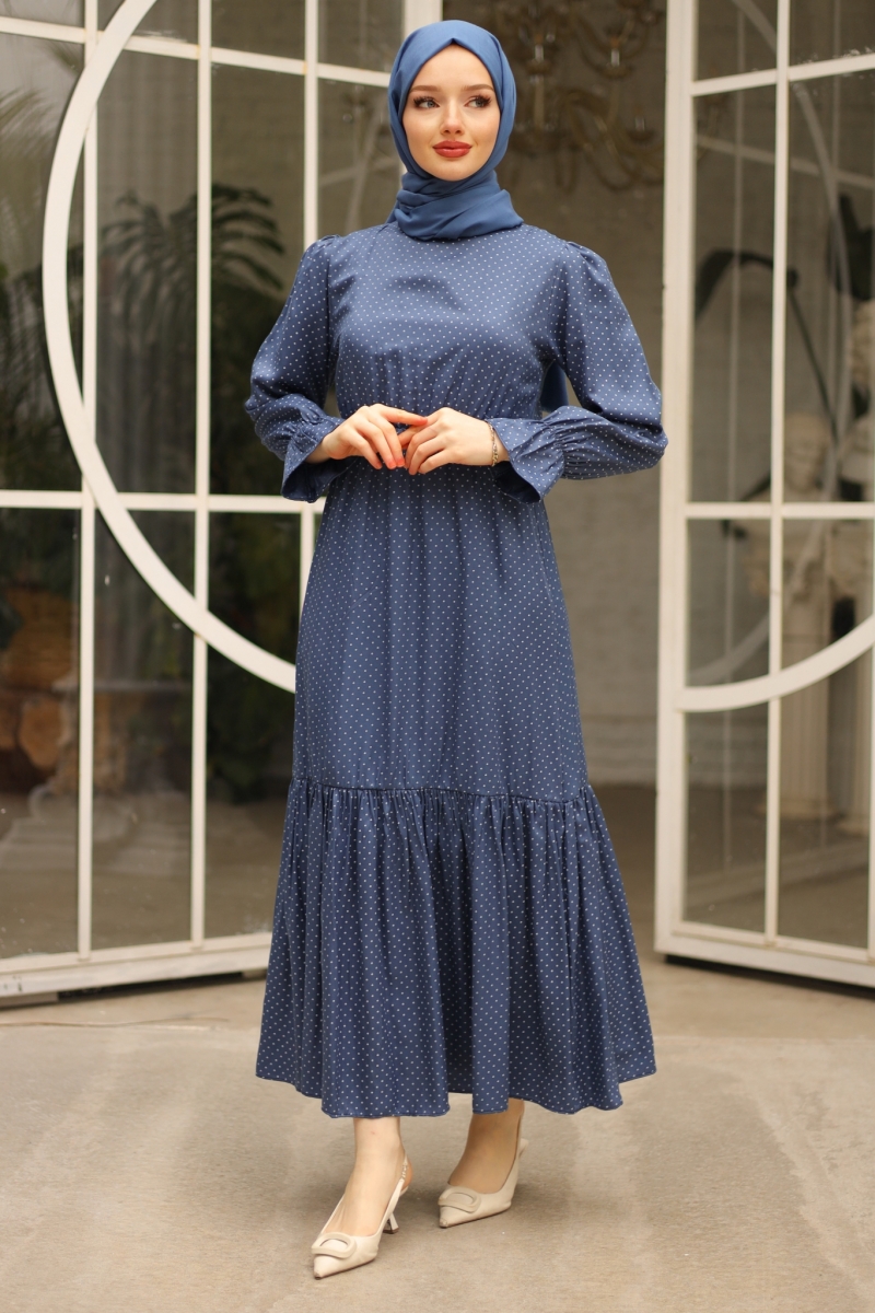 Banto Saks Mavisi Viskon Elbise