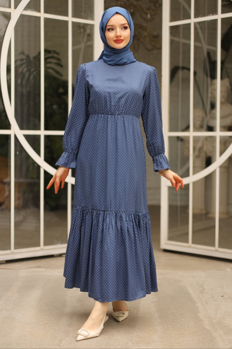 Banto Saks Mavisi Viskon Elbise