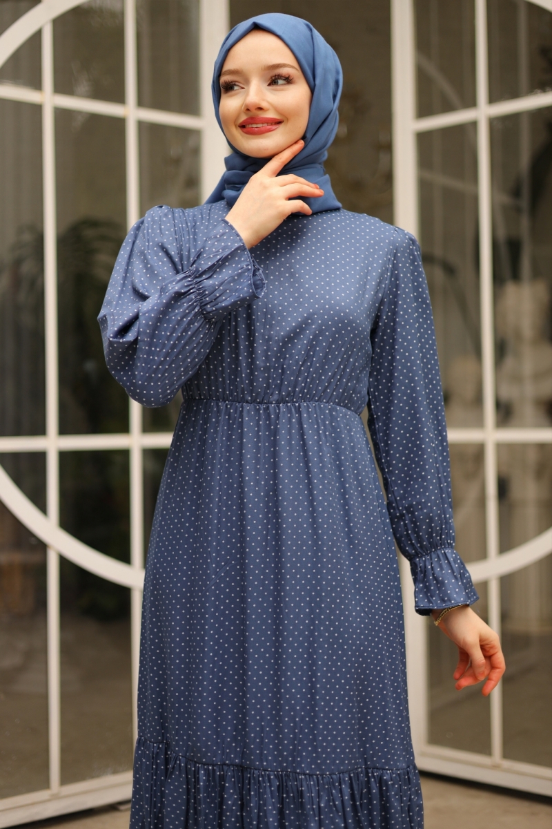 Banto Saks Mavisi Viskon Elbise