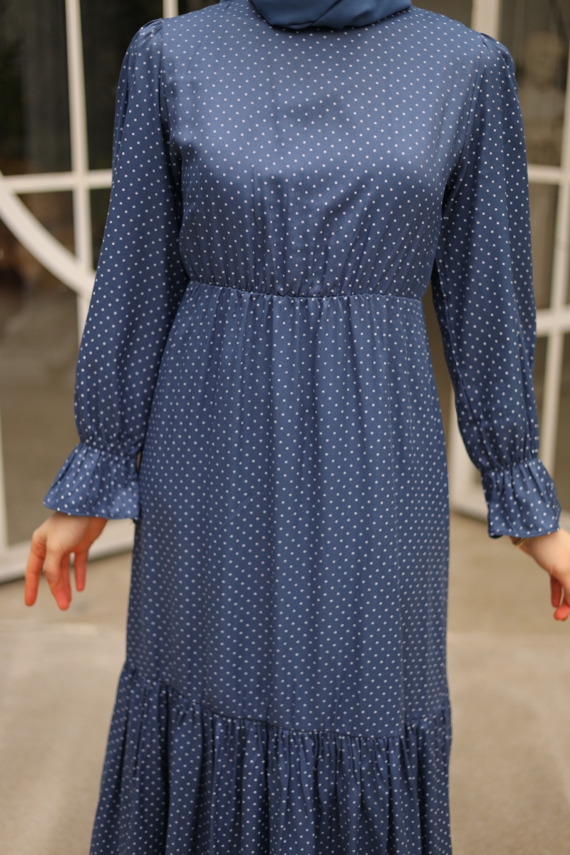 Banto Saks Mavisi Viskon Elbise