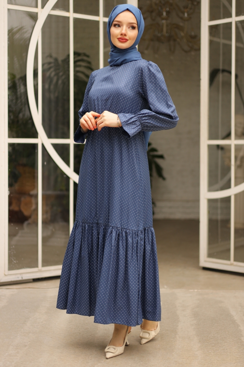 Banto Saks Mavisi Viskon Elbise