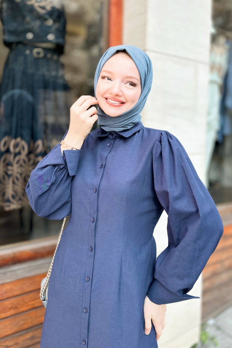 Belur Saks Mavisi Elbise