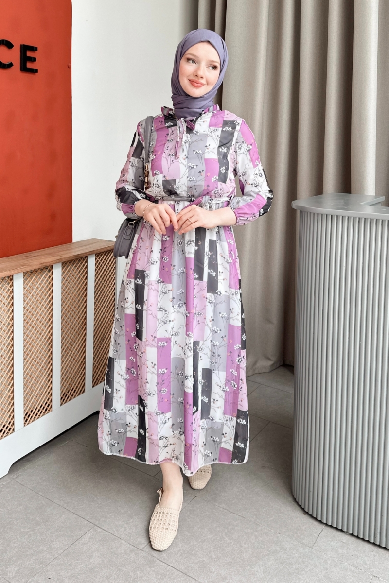 Bery Şifon Mor Elbise