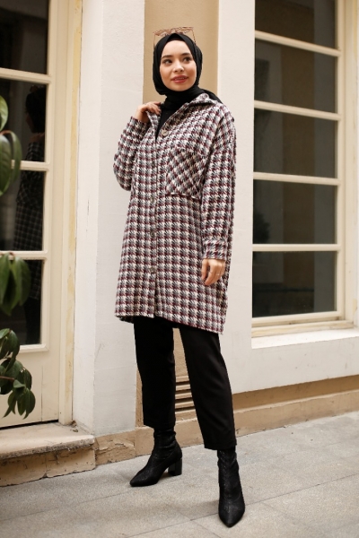 Brandi Bordo Kaz Ayağı Ceket Gömlek