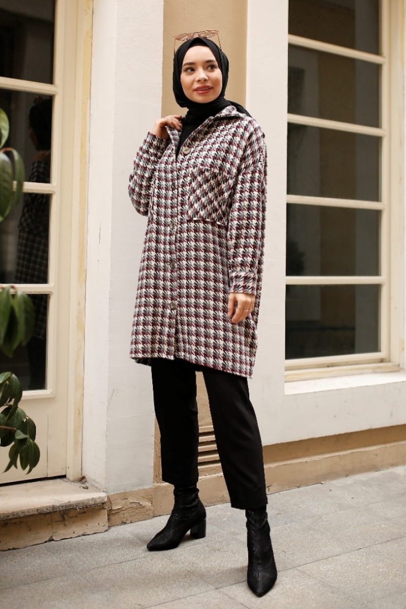 Brandi Bordo Kaz Ayağı Ceket Gömlek