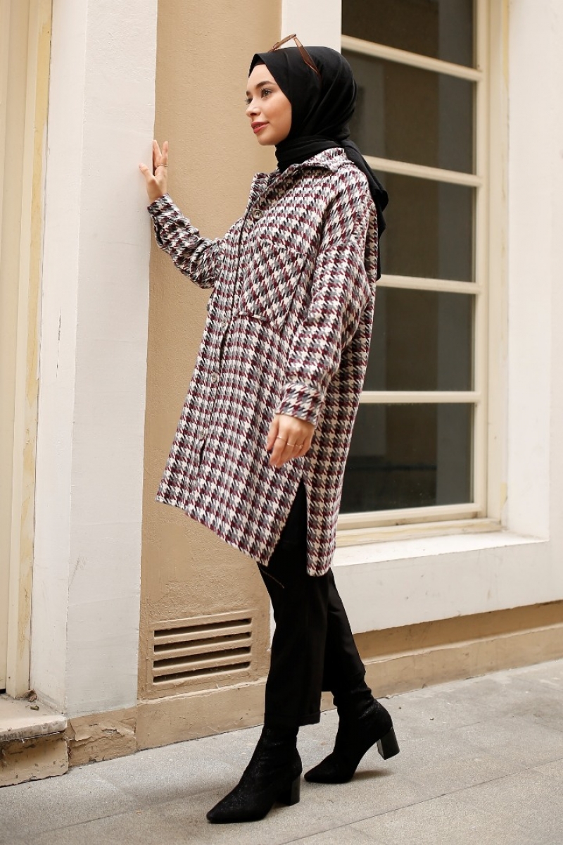 Brandi Bordo Kaz Ayağı Ceket Gömlek