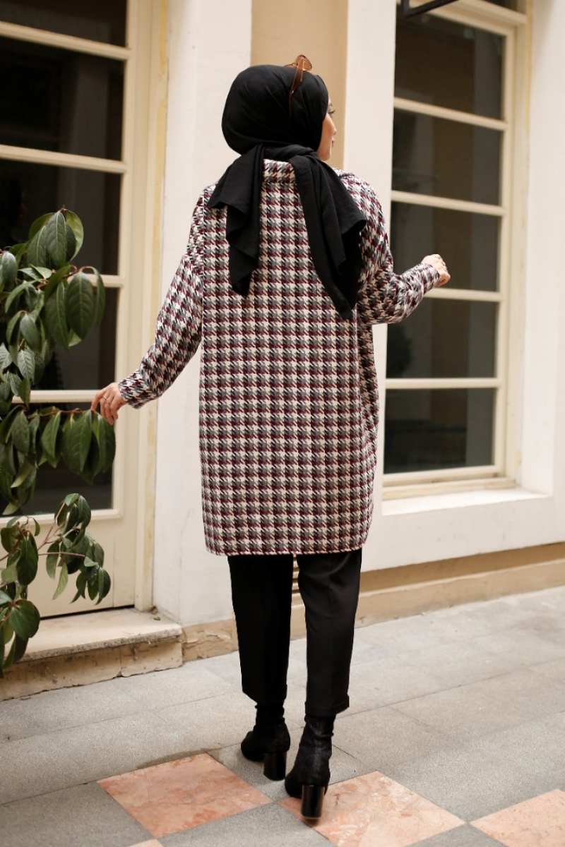 Brandi Bordo Kaz Ayağı Ceket Gömlek