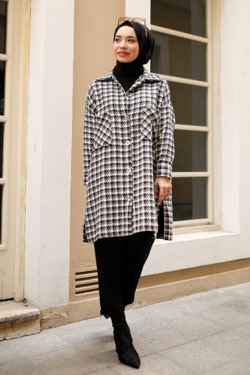 Brandi Gri Kaz Ayağı Ceket Gömlek