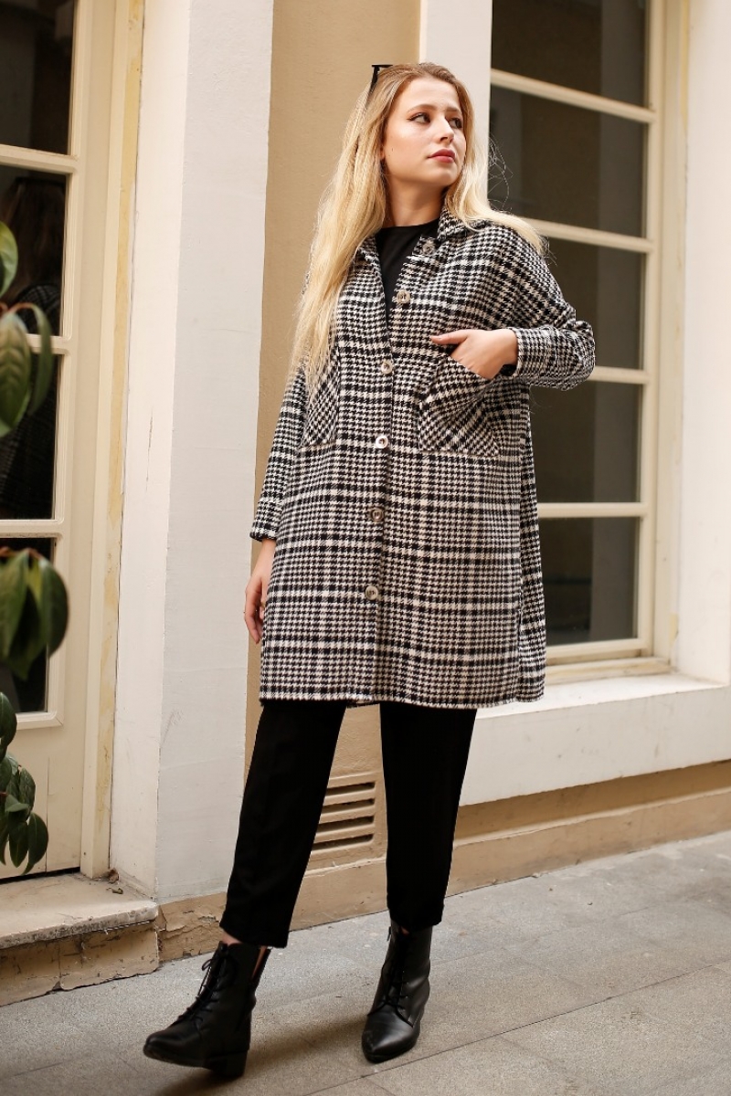 Brandi Beyaz Kaz Ayağı Ceket Gömlek