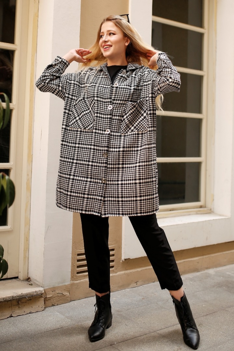 Brandi Beyaz Kaz Ayağı Ceket Gömlek