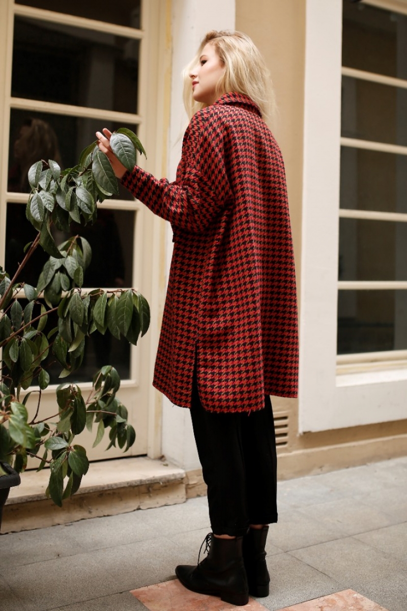 Brandi Kırmızı Kaz Ayağı Ceket Gömlek